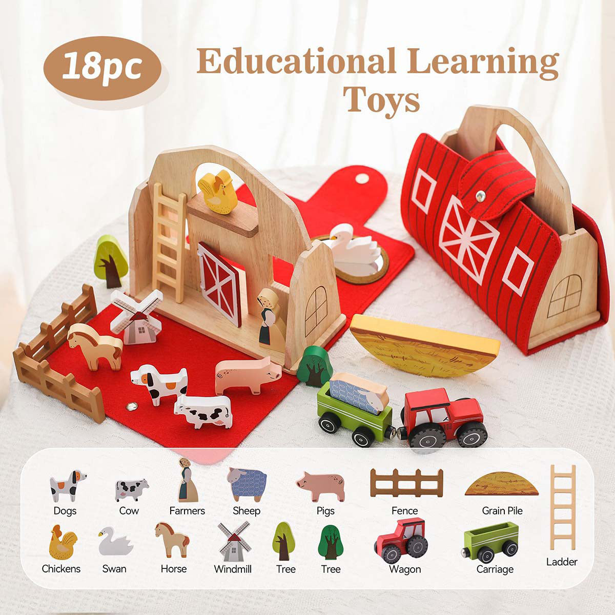 Montessori Wooden Farm Playset