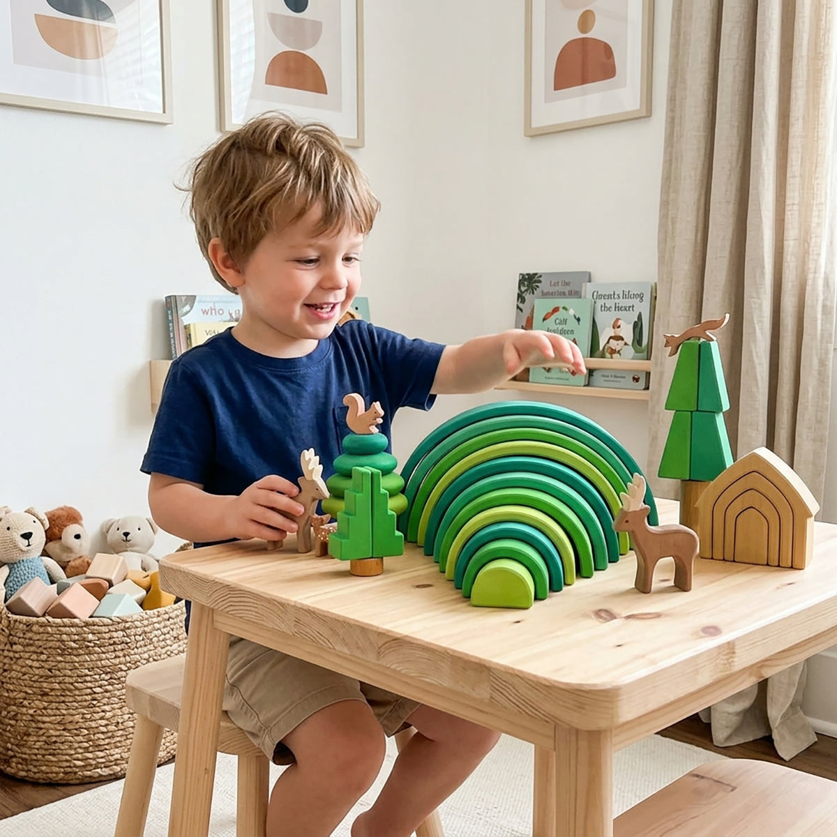12-Piece Large Meadow Green Wooden Rainbow Nesting Arches