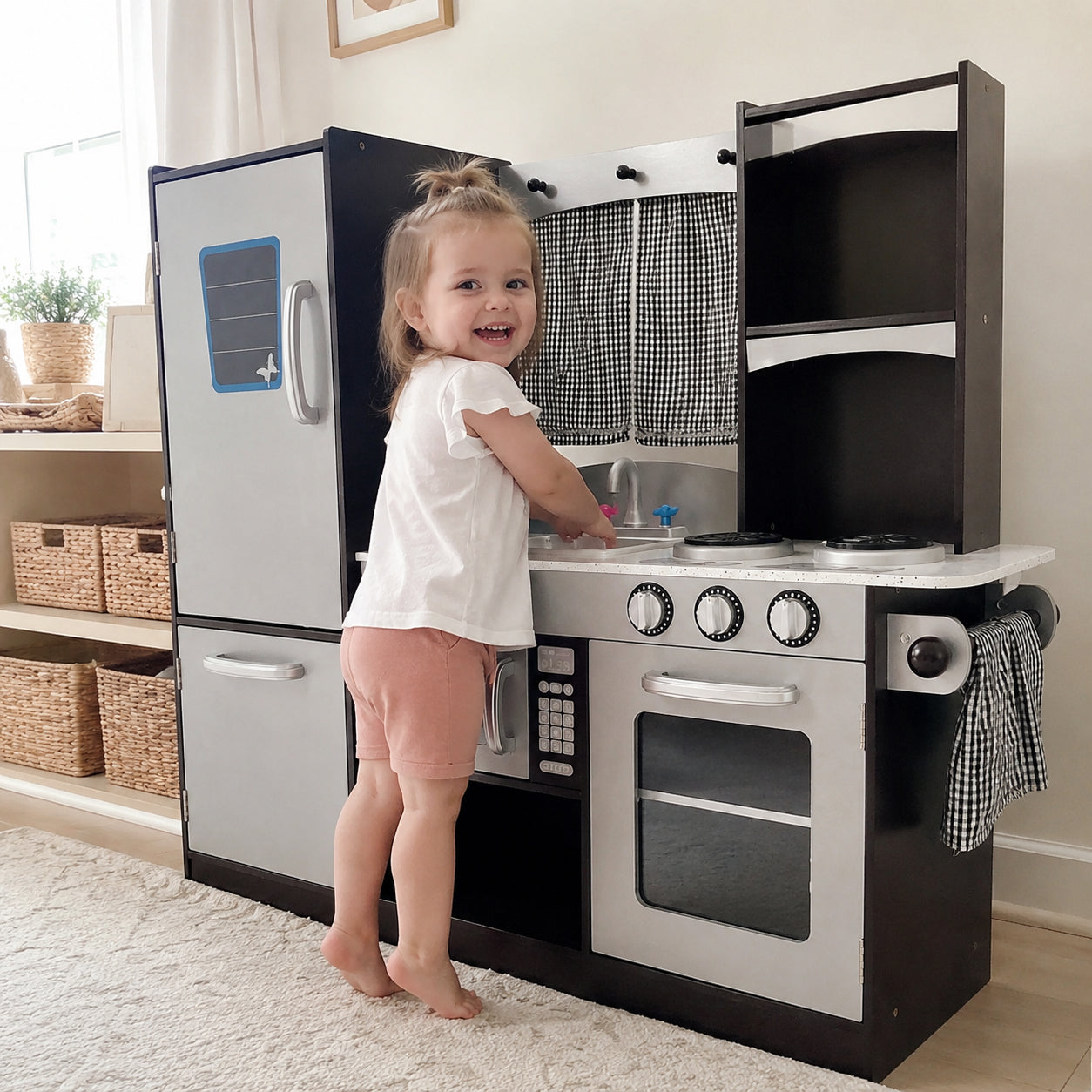 Modern Pretend Cooking Wooden Play Kitchen Set for Kids