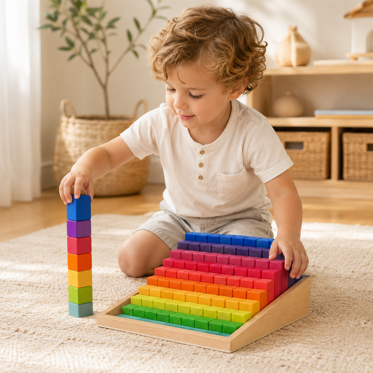 100 Pcs Small Wooden Counting Blocks Set