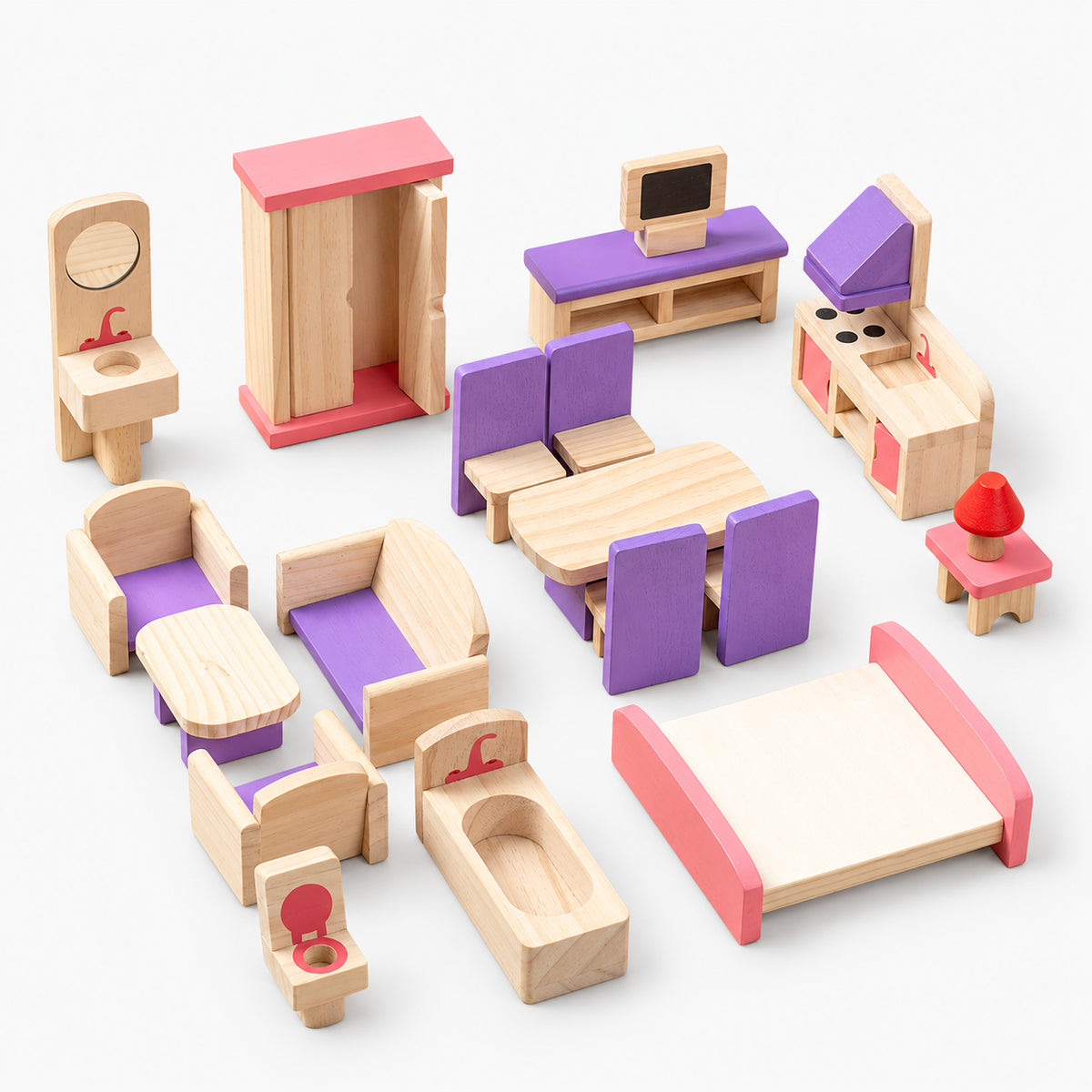 Colorful Mini Wooden Dollhouse Furniture Set