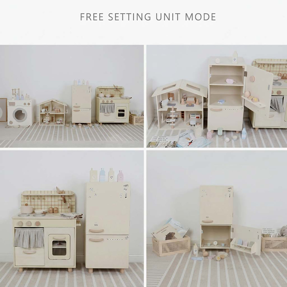 Wooden Mini Fridge Pretend Play Set with 12 Accessories