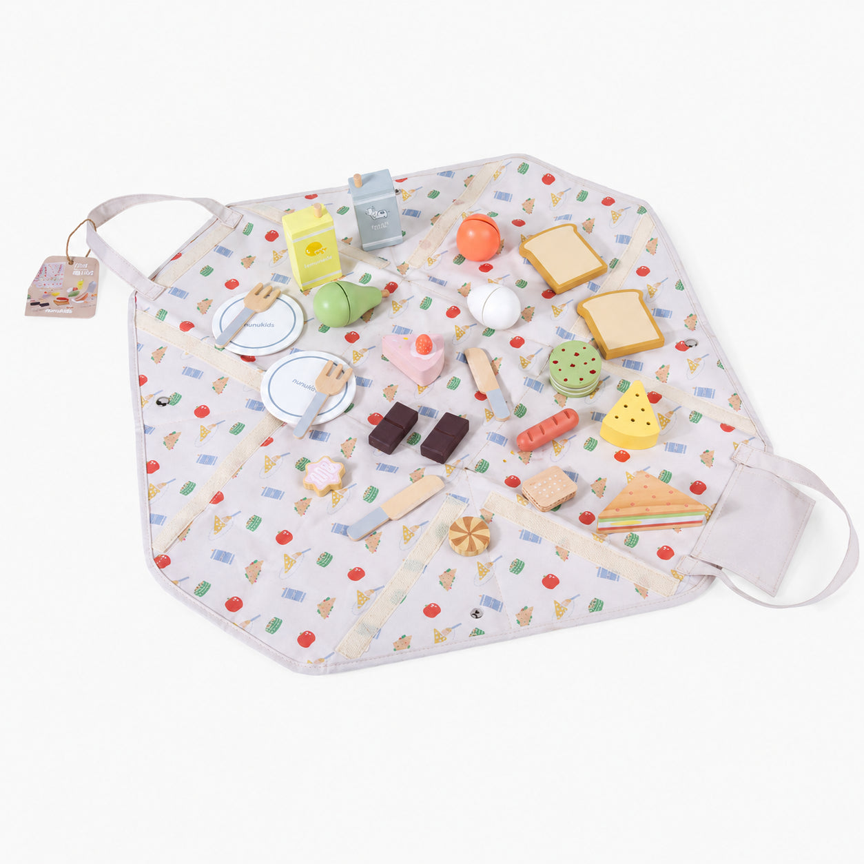 24-Piece Kids Pretend Picnic Basket with Foldable Blanket