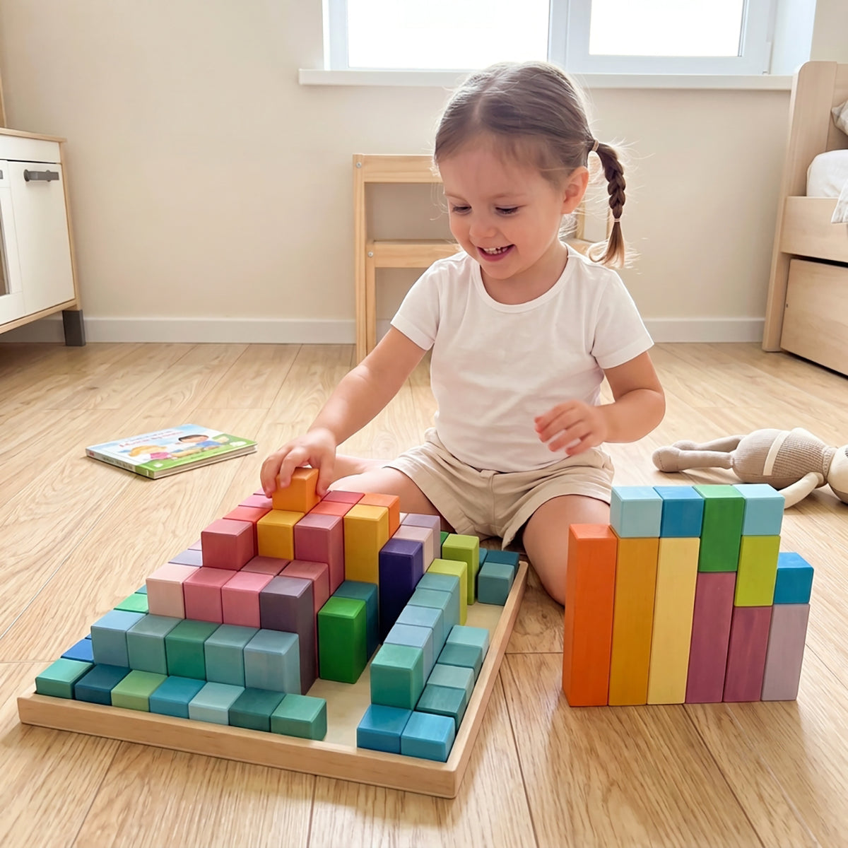 Rainbow Stepped Pyramid Wooden Building Blocks