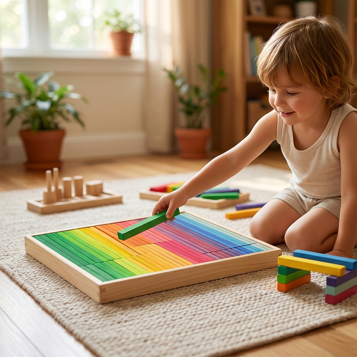 64 Pcs Wooden Rainbow Building Slats Set