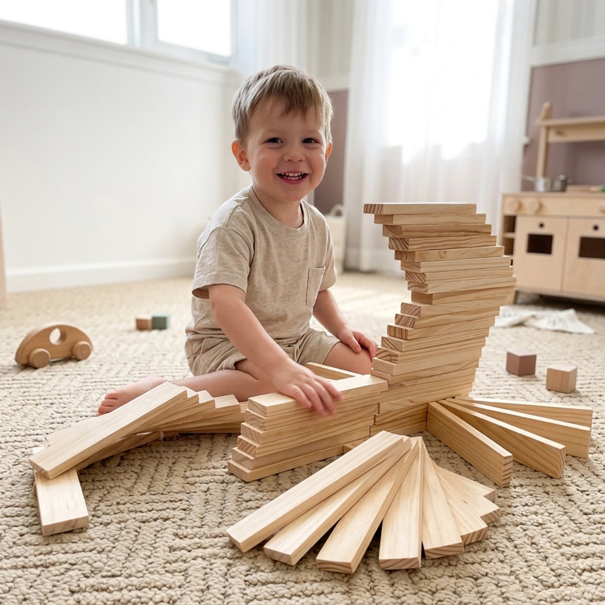300-Piece STEM Archimedes Wooden Building Blocks Set