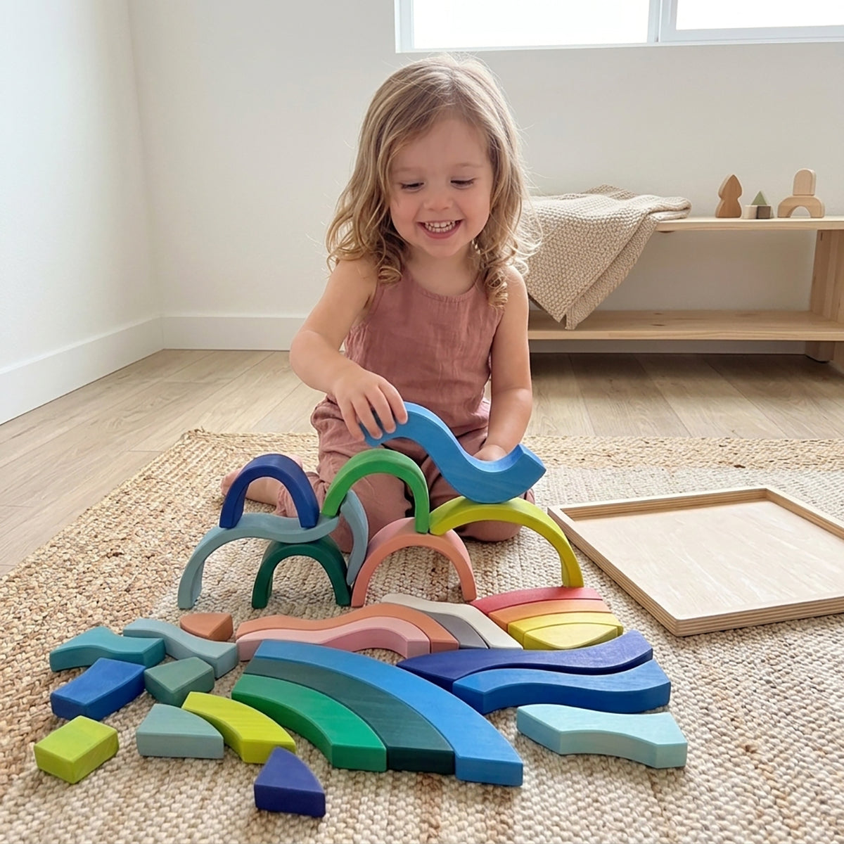 Wooden Rainbow Cloud Landscape Puzzle Board