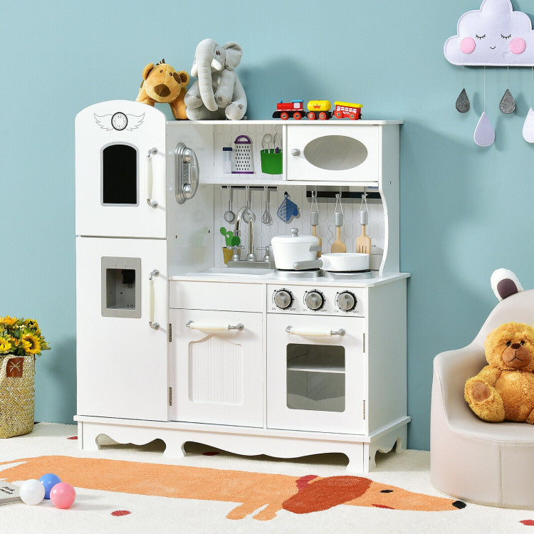 Toddler Wooden Play Kitchen with Cookware & Water Dispenser
