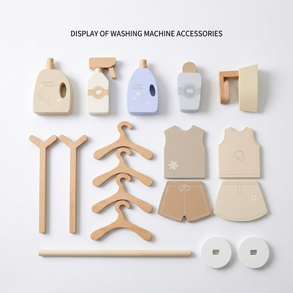 Wooden Pretend Laundry Play Set with Clothes & Hangers