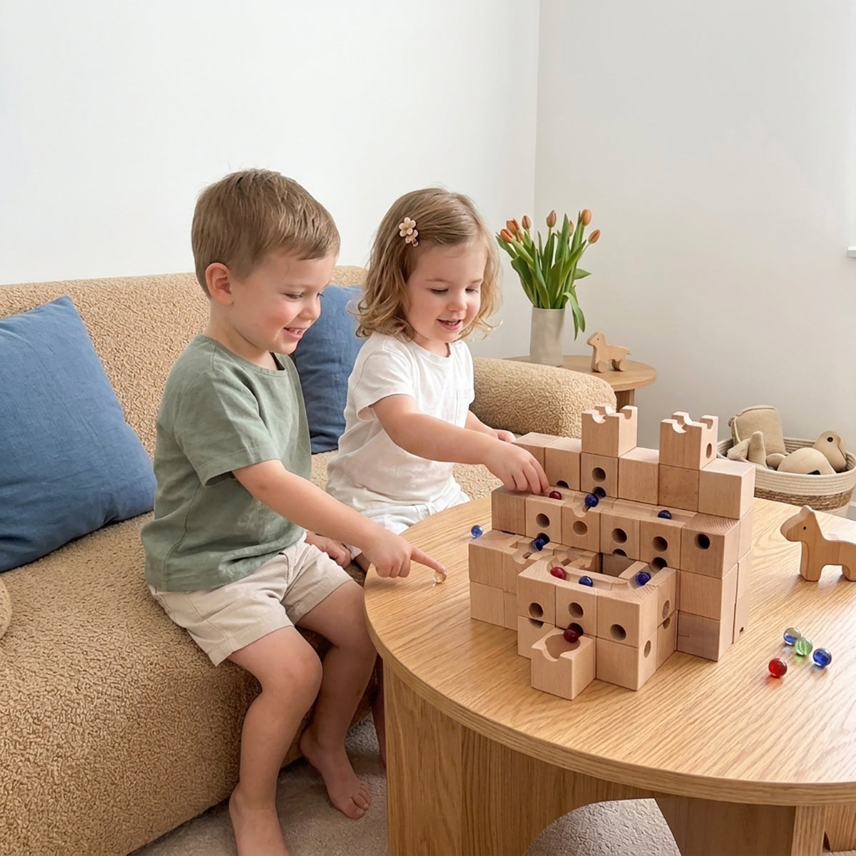 Solid Beech Wood Marble Run Set