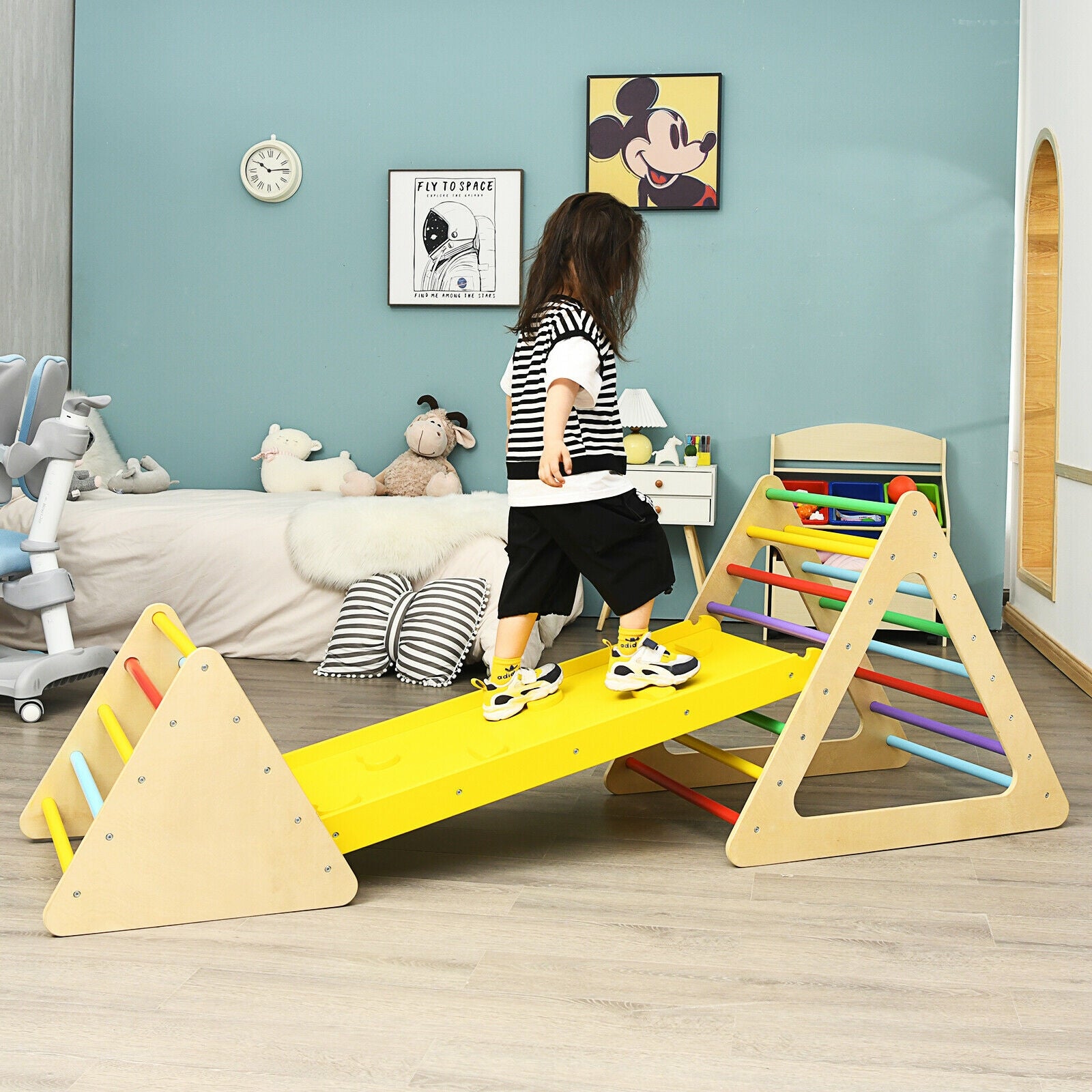 3-Piece Montessori Wooden Climbing Triangle Set with Reversible Ramp