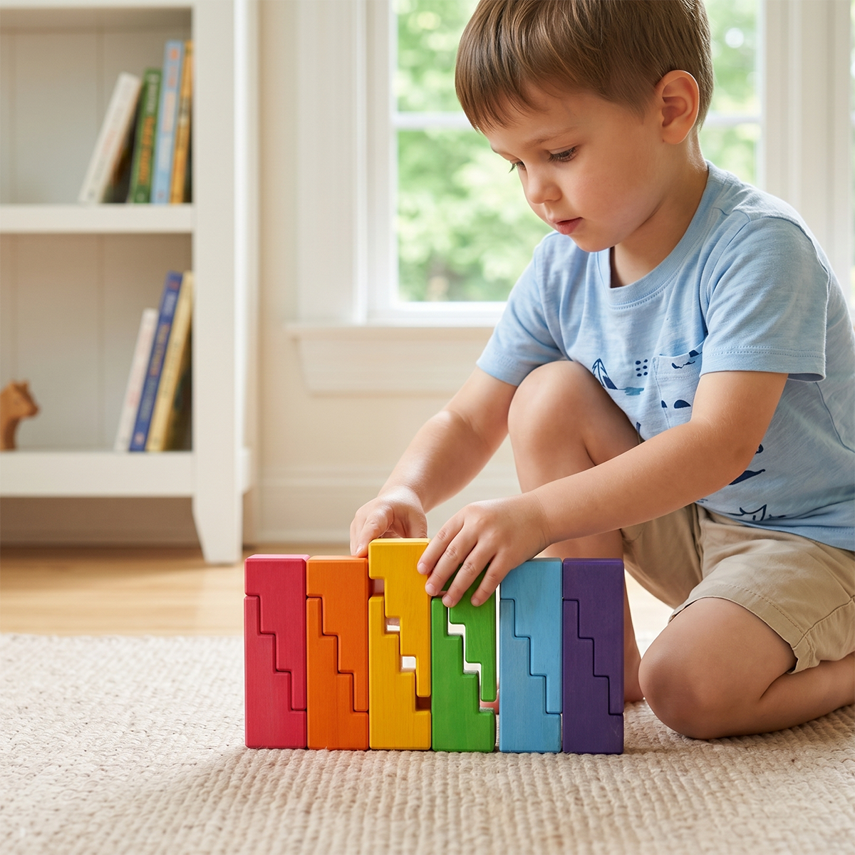 Rainbow Zigzag Stairs Building Blocks Set