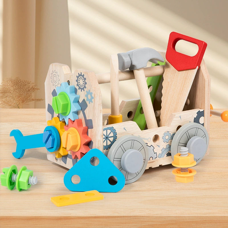 Kids Wooden Tool Box Toy Set – Screw & Nut Assembly Building Kit for Ages 3–6