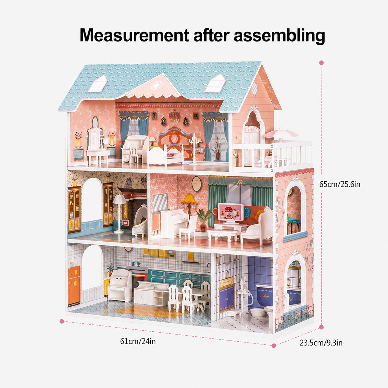 3-Story Wooden Princess Dollhouse