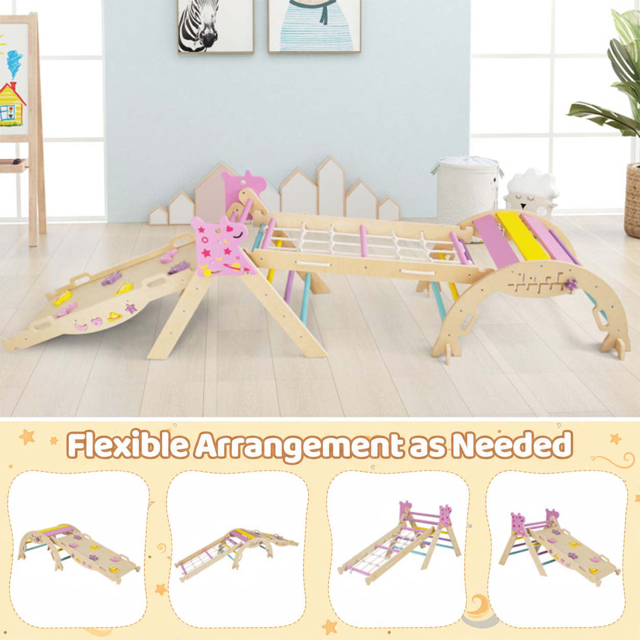 Unicorn Theme Foldable Wooden Climbing Set