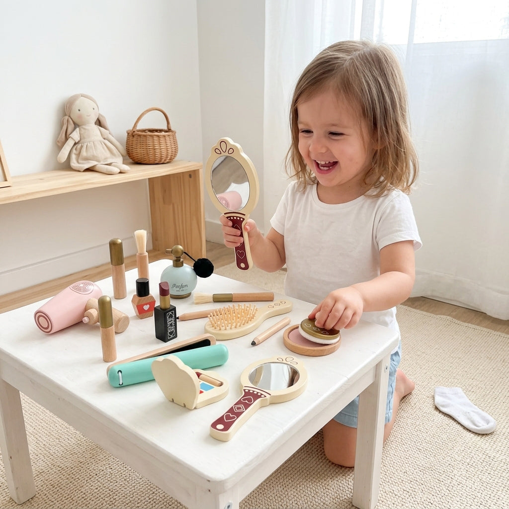 Wooden Pretend Makeup Set with Lipstick & Perfume