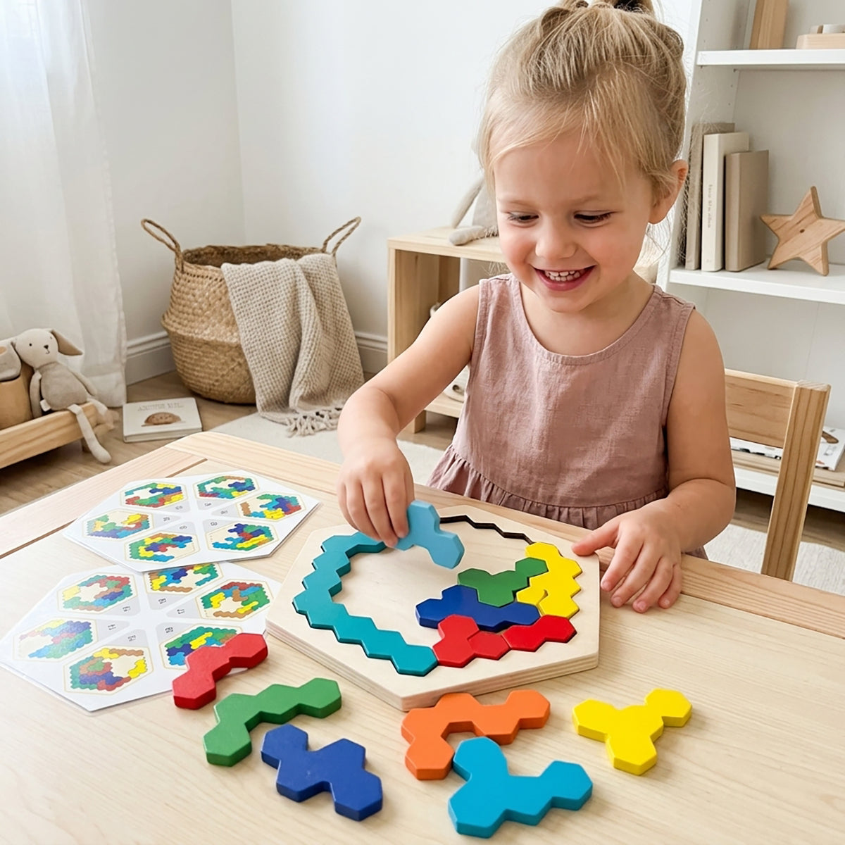 Wooden Hexagon Honeycomb Block Puzzle for Logical Thinking
