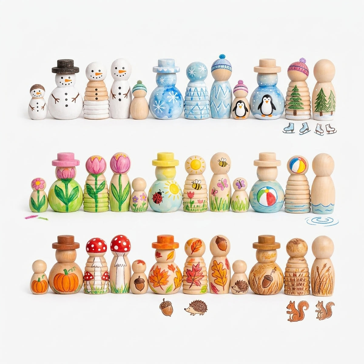 Diverse Wooden Peg Dolls Set