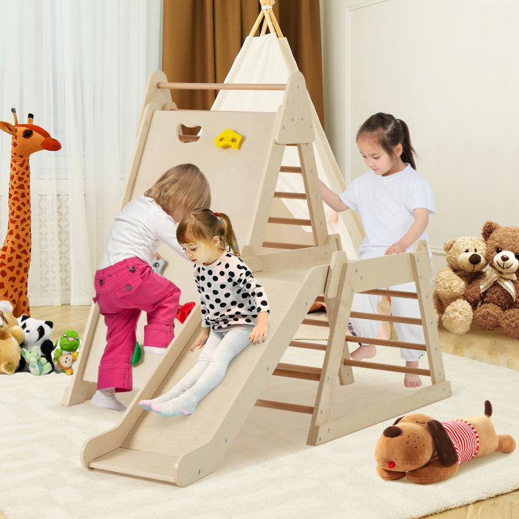 Wooden Indoor Climbing Triangle with Extended Slide