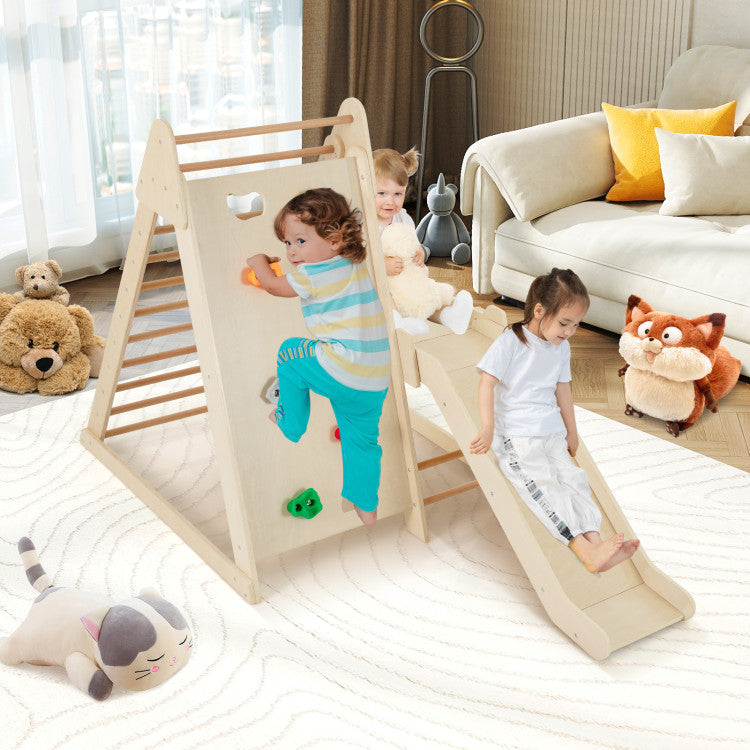 Wooden Indoor Climbing Triangle with Extended Slide