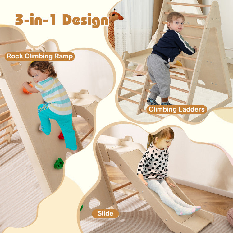 Wooden Indoor Climbing Triangle with Extended Slide