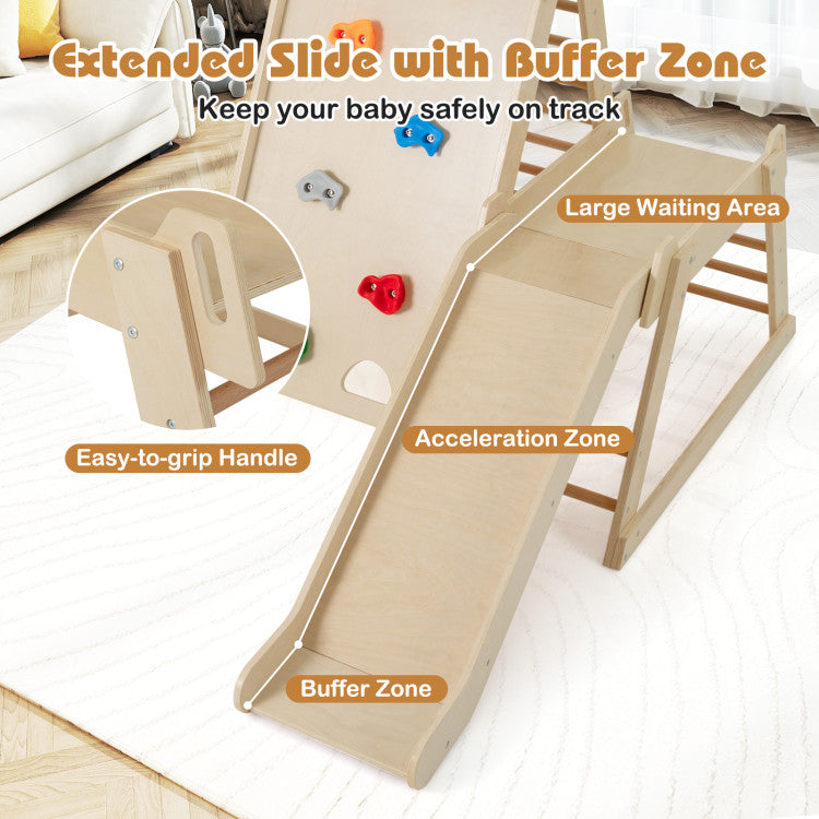 Wooden Indoor Climbing Triangle with Extended Slide