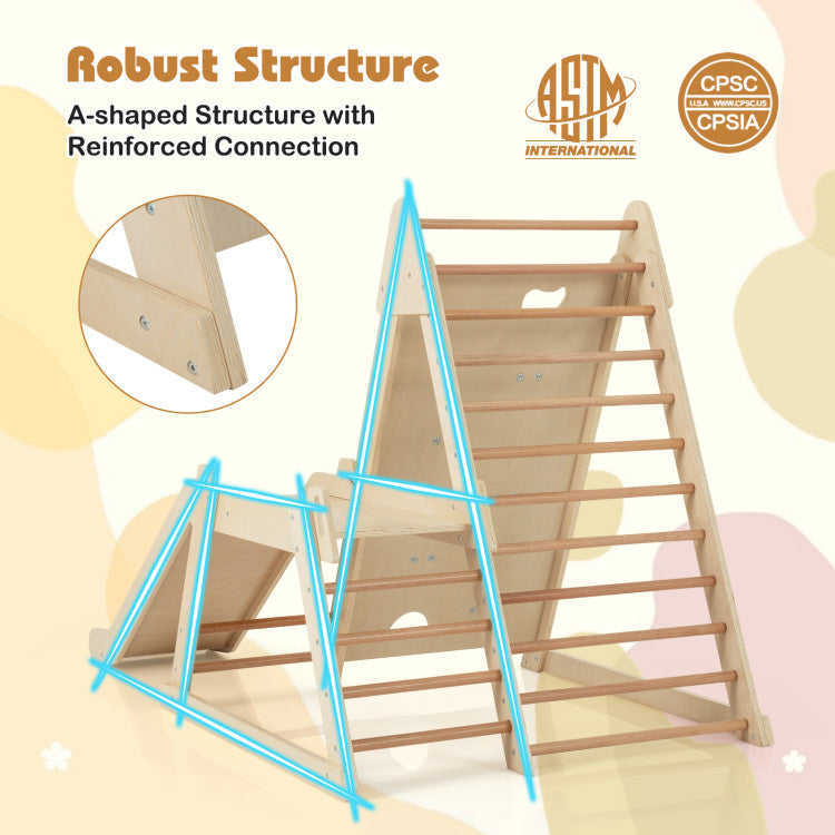 Wooden Indoor Climbing Triangle with Extended Slide