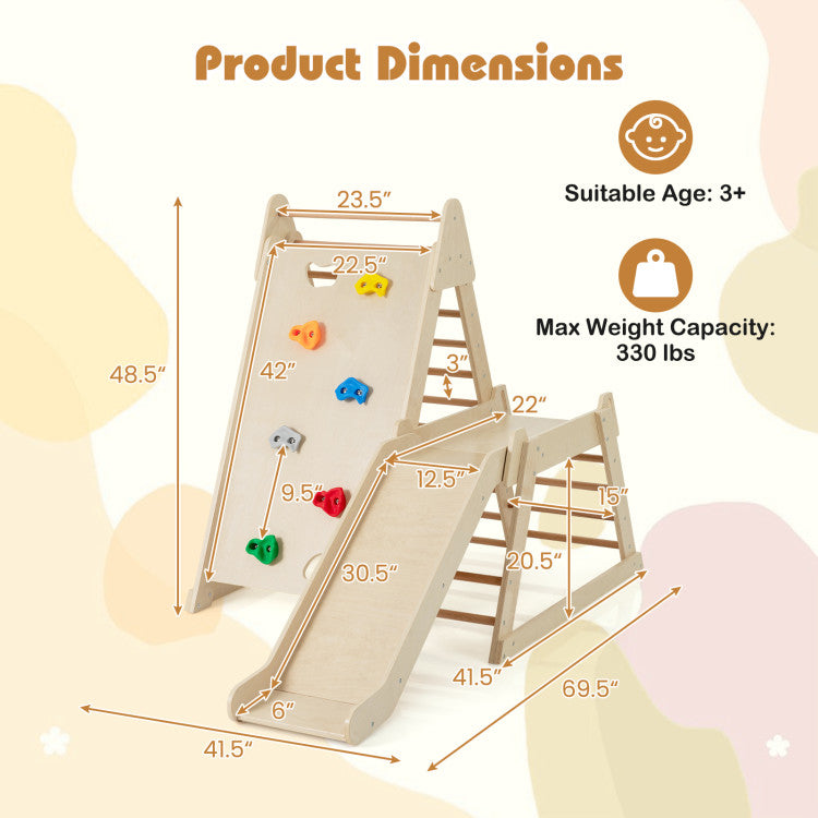 Wooden Indoor Climbing Triangle with Extended Slide