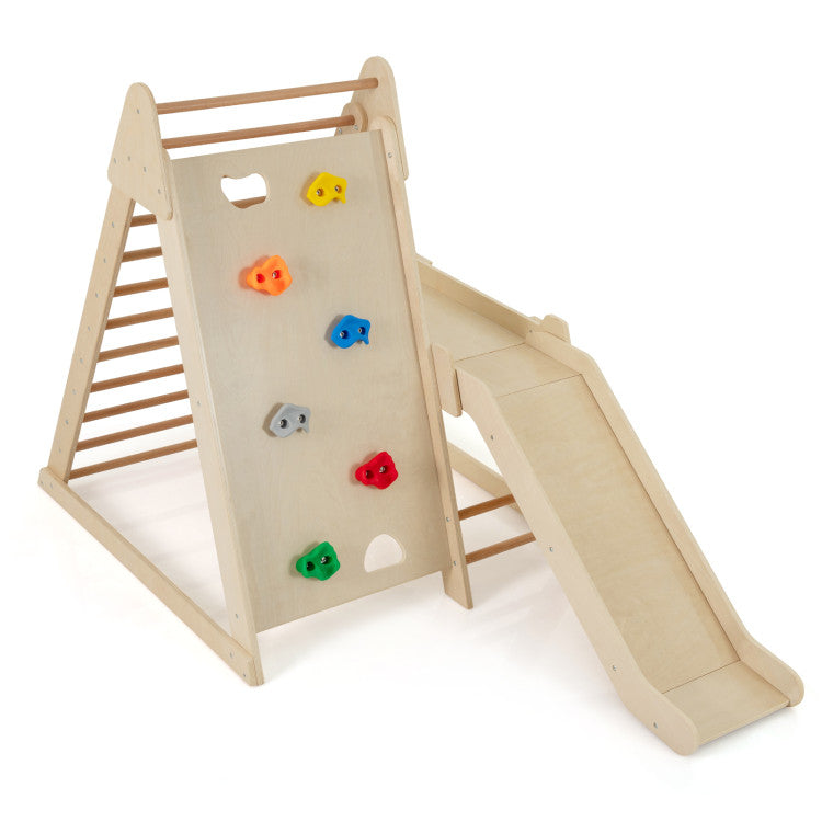 Wooden Indoor Climbing Triangle with Extended Slide