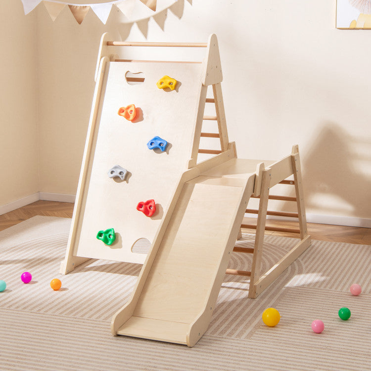 Wooden Indoor Climbing Triangle with Extended Slide
