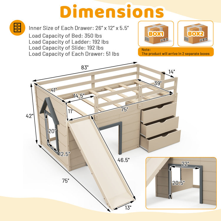 Twin Loft Bed with Slide & Storage Drawers