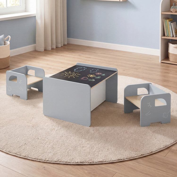 3-Piece Wooden Toddler Table Set with Chalkboard