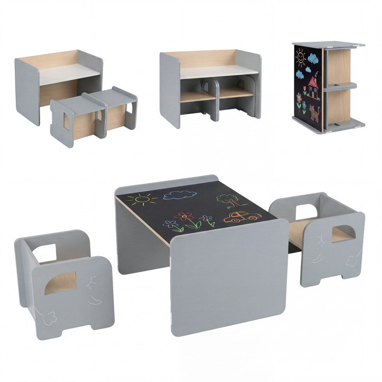 3-Piece Wooden Toddler Table Set with Chalkboard
