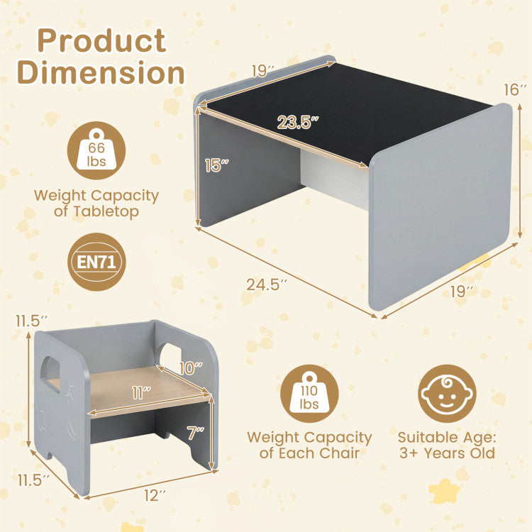 3-Piece Wooden Toddler Table Set with Chalkboard