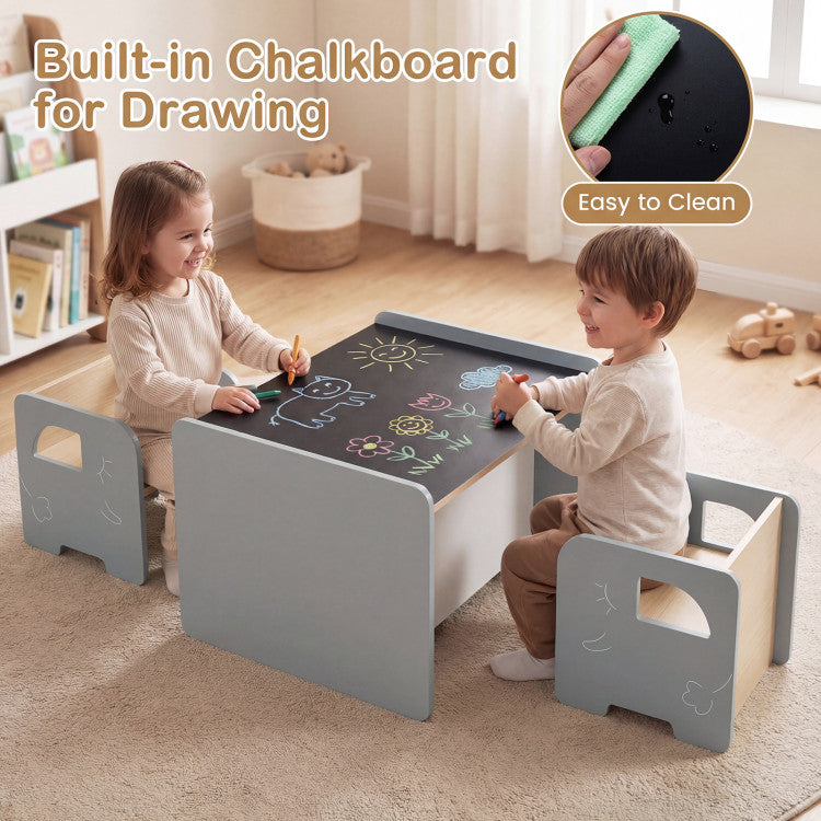 3-Piece Wooden Toddler Table Set with Chalkboard
