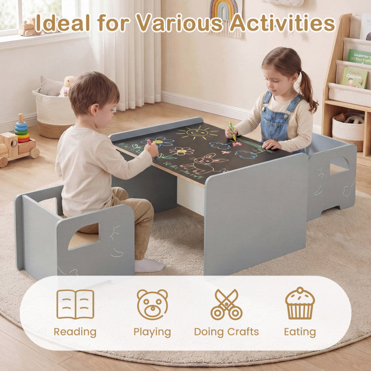 3-Piece Wooden Toddler Table Set with Chalkboard