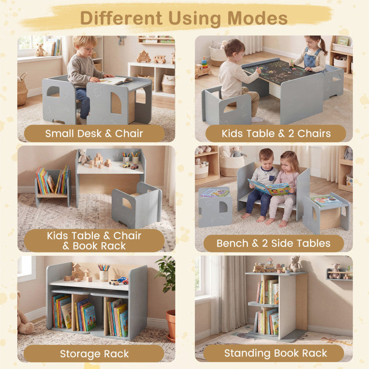 3-Piece Wooden Toddler Table Set with Chalkboard