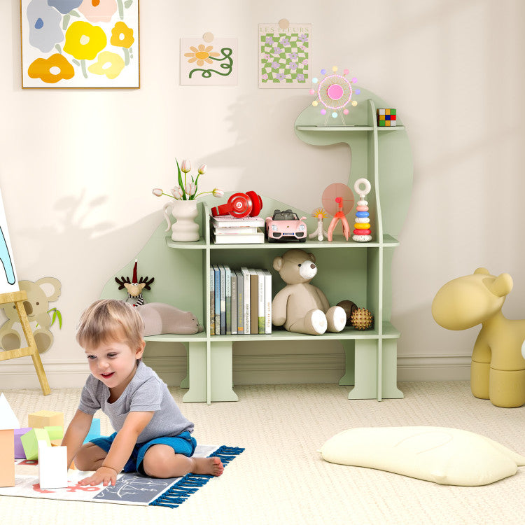 3-Tier Dinosaur Montessori Floor Bookcase for Toddlers