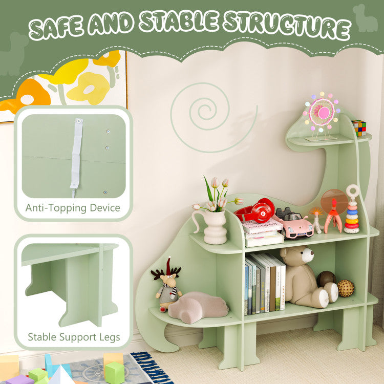 3-Tier Dinosaur Montessori Floor Bookcase for Toddlers
