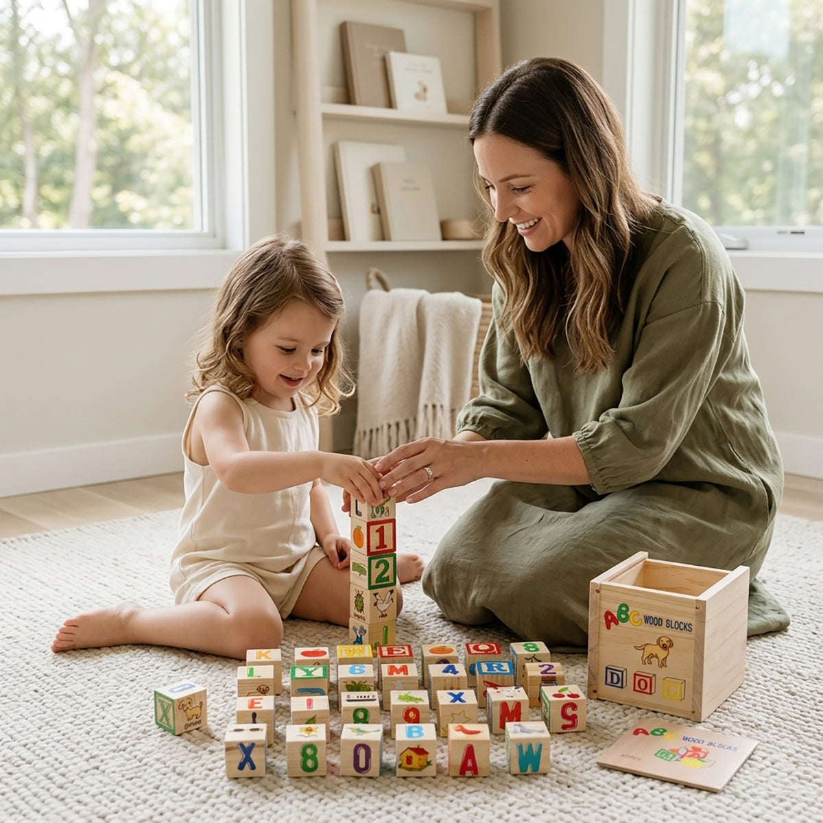 Wooden Stacking Alphabet Puzzle Blocks Set