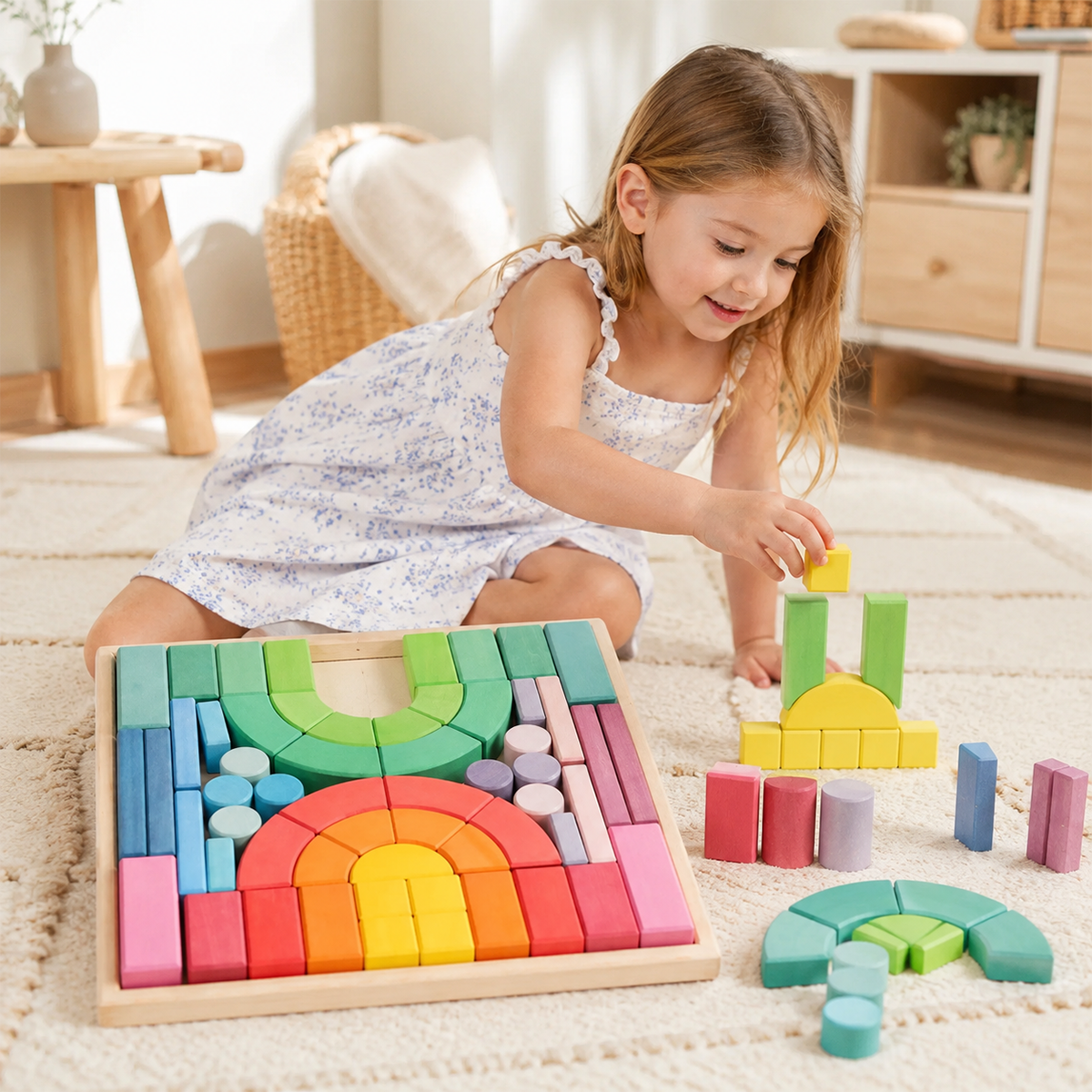 62 Pcs Extra Large Romanesque Wooden Building Blocks Set