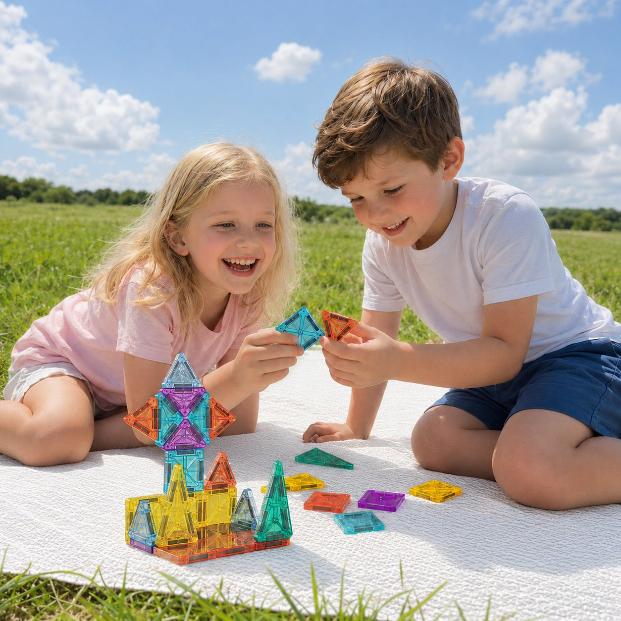 56-Piece Mini Magnetic Building Tiles Travel Set with Tin Box