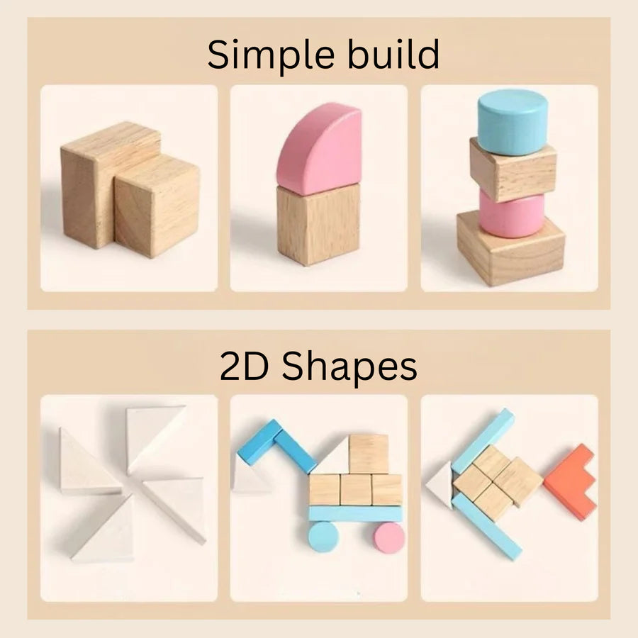 46-Piece Pastel Wooden Building Blocks Set