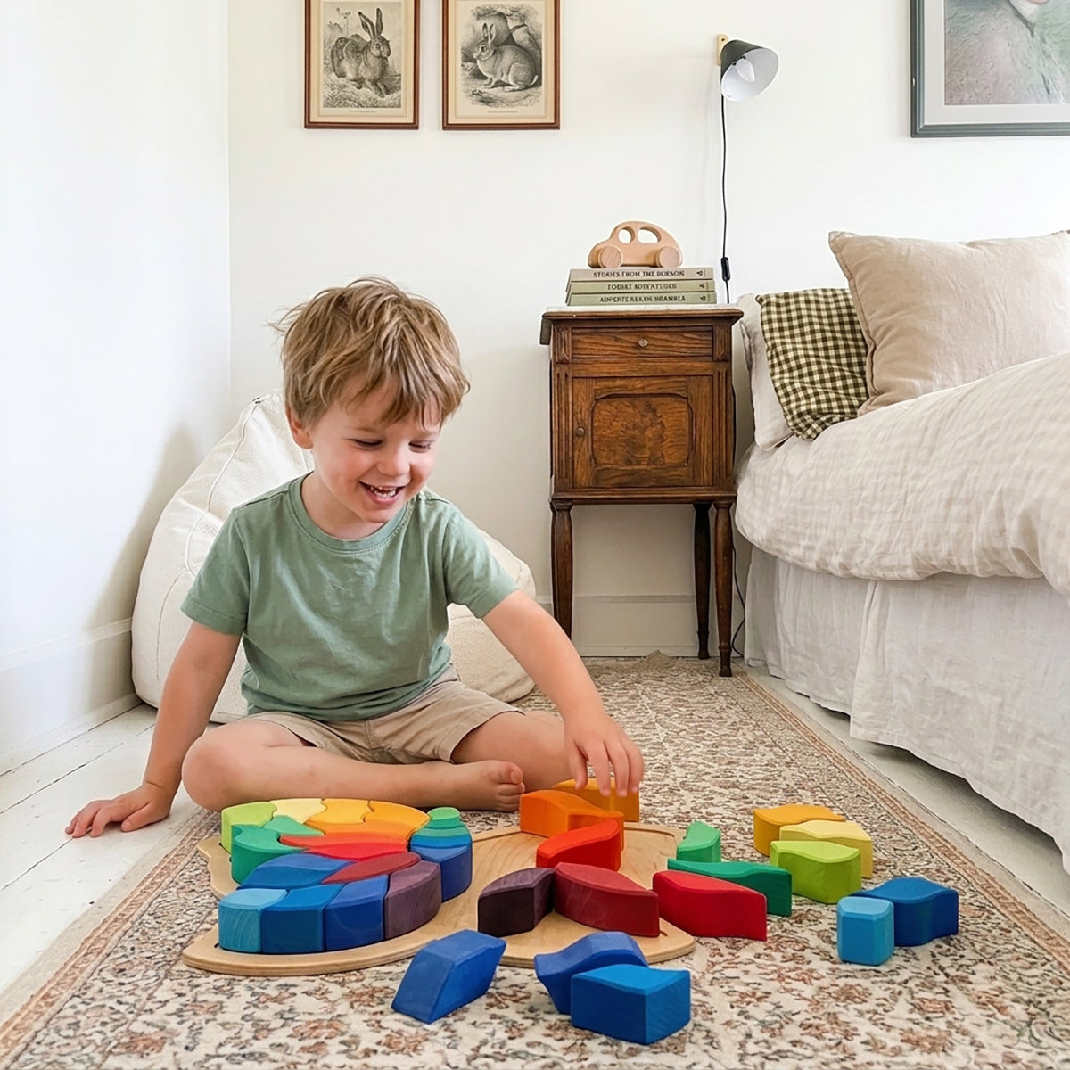 37-Piece Wooden Butterfly Puzzle & Thick Stacking Blocks