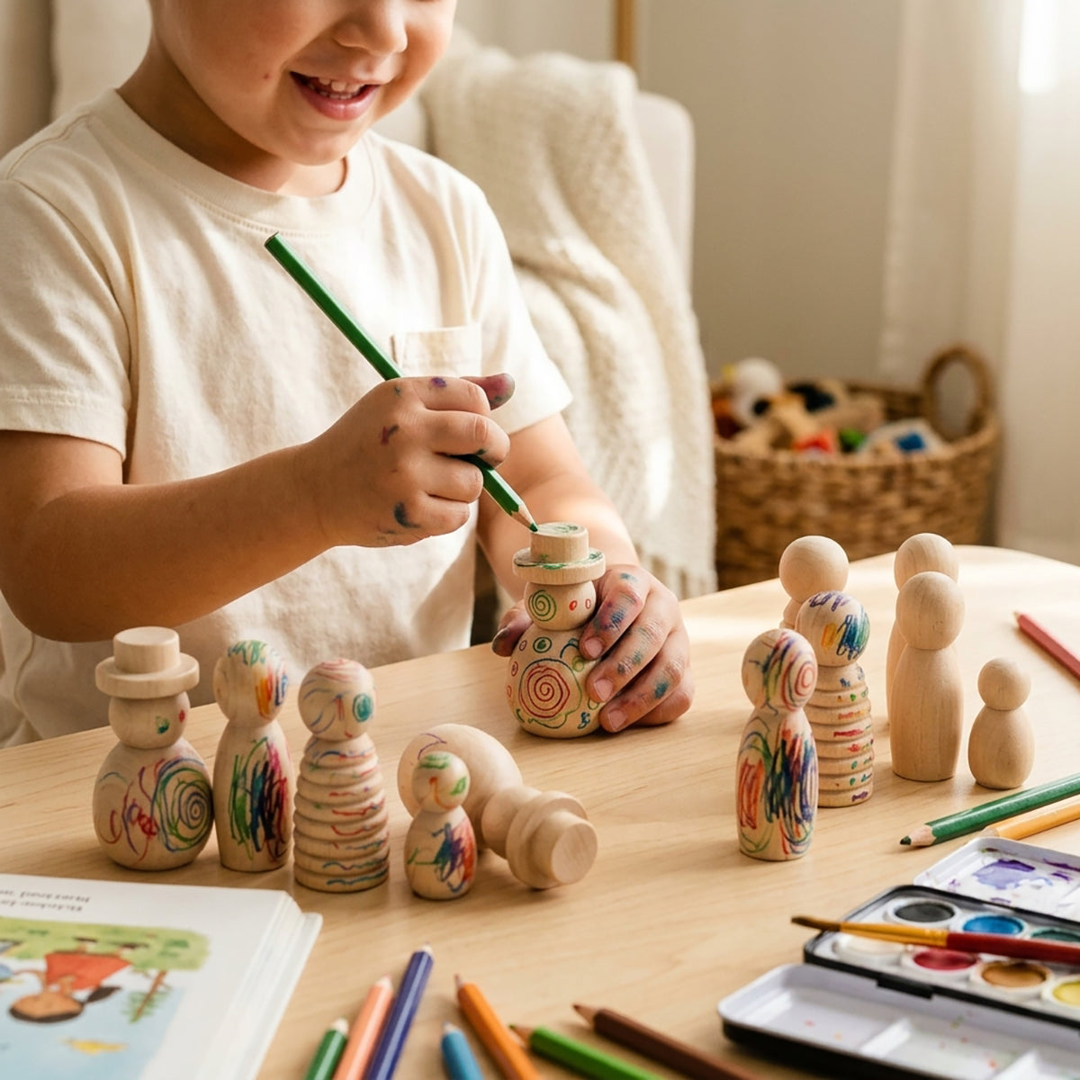 Diverse Wooden Peg Dolls Set
