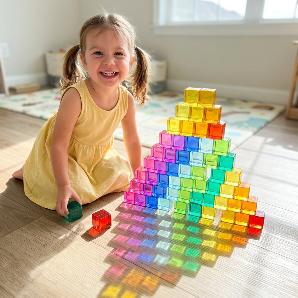 100-Piece Acrylic Rainbow Sensory Blocks with Tray