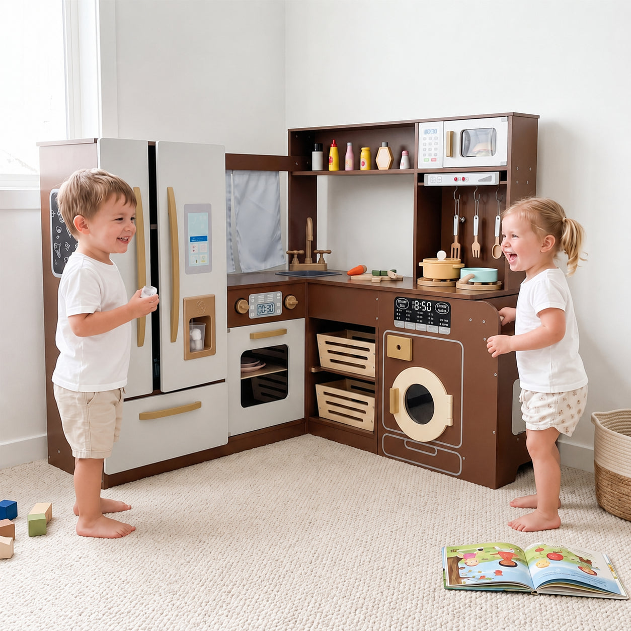 Corner L-Shaped Kids Kitchen Set with Lights & Sounds
