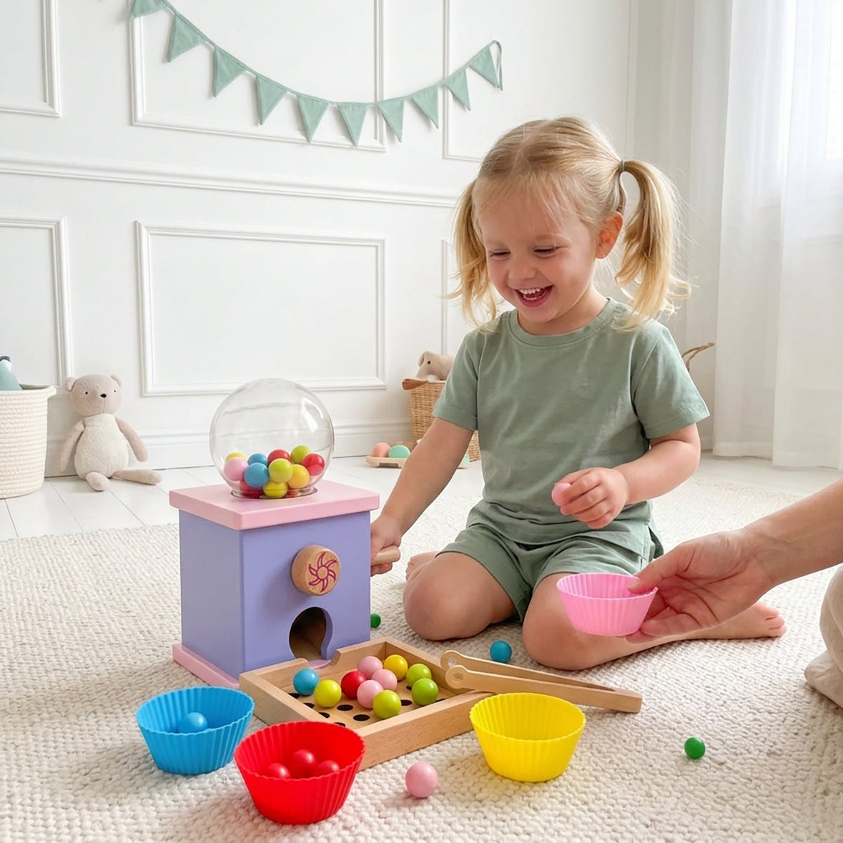 Wooden Bead Color Sorting Machine Toy for Toddlers