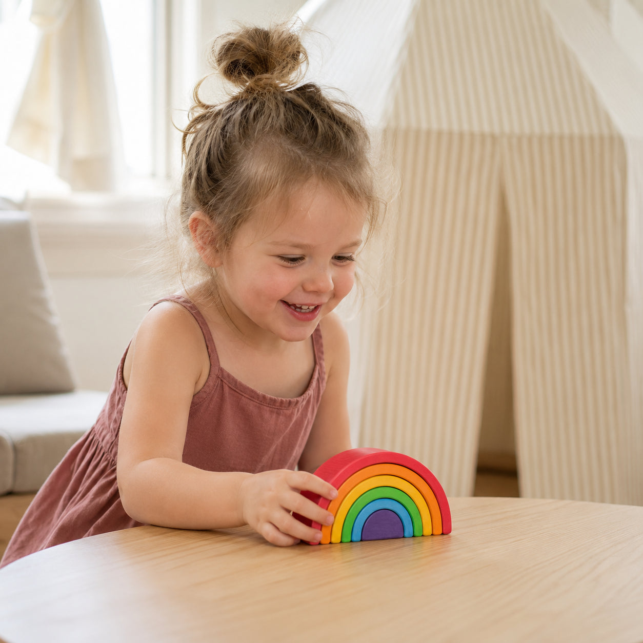 6-Piece Montessori Small Wooden Rainbow Stacker