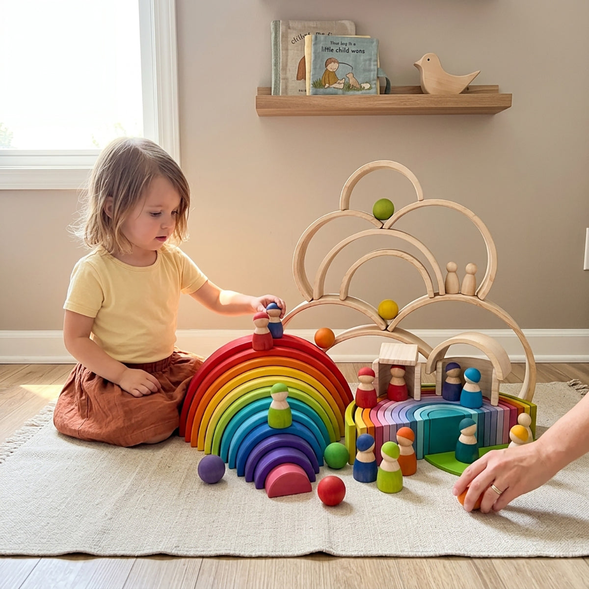 6-Piece Maple Wood Sorting Balls for Rainbow & Marble Play